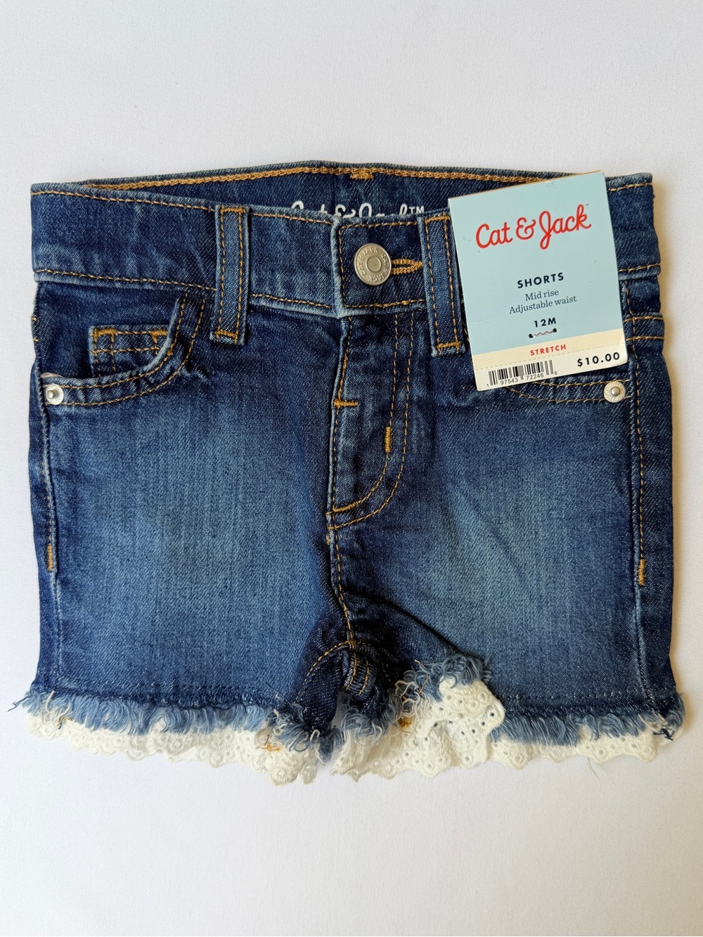 Cat & Jack Denim Shorts 12M NWT Dark Wash Lace Trim
